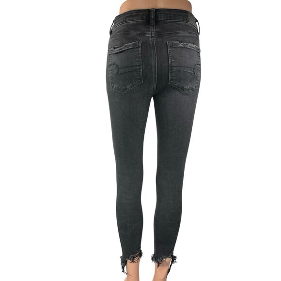 American Eagle Next Level Stretch Black Distressed Skinny Denim Jeans Size 4 - Picture 3 of 5